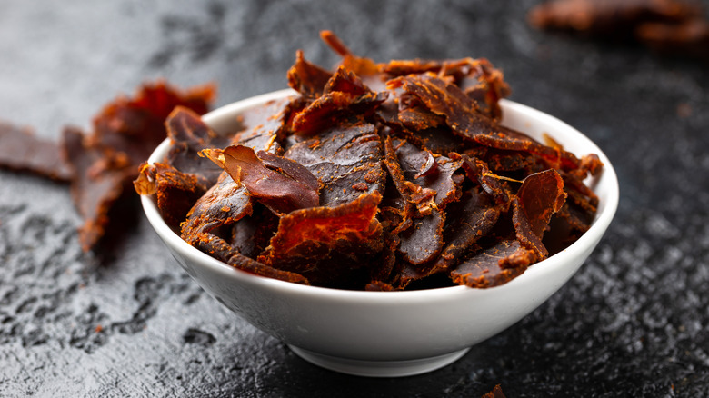 Bowl of beef jerky