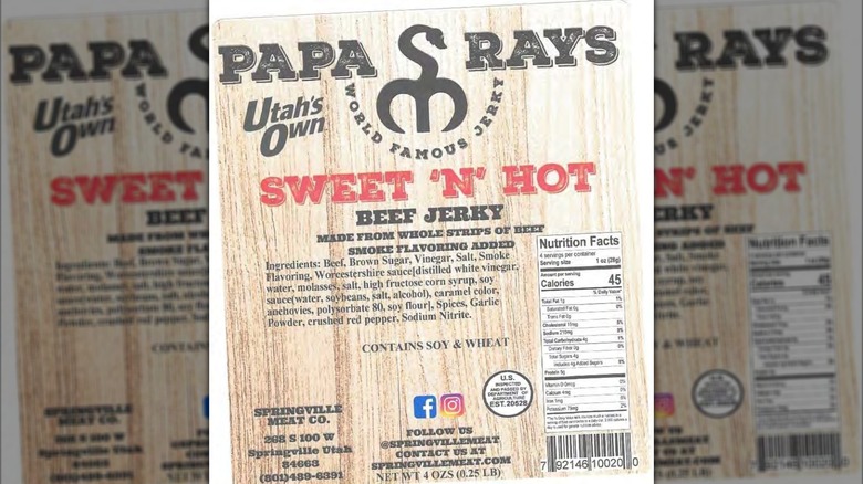 Label for Papa Rays Sweet 'n' Hot Beef Jerky
