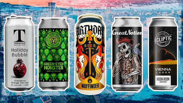 various beers on Portland skyline