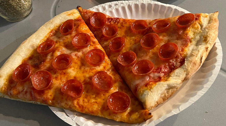 pepperoni pizza on paper plate