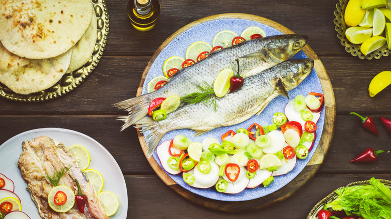Fesikh fishes on a plate