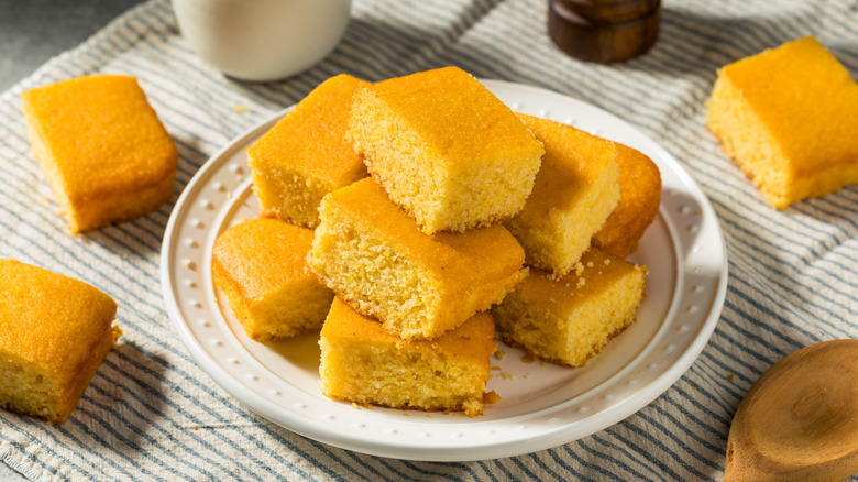 Soft and fluffy homemade cornbread with butter.