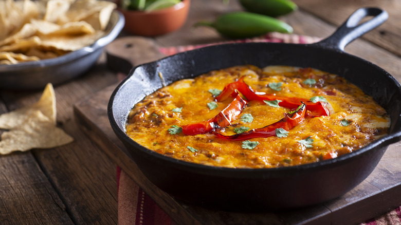 Chili cheese dip in pan