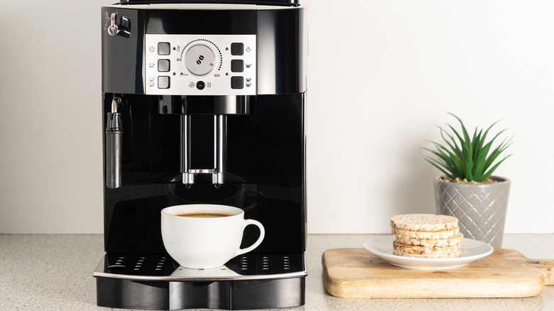 Black coffee maker on counter