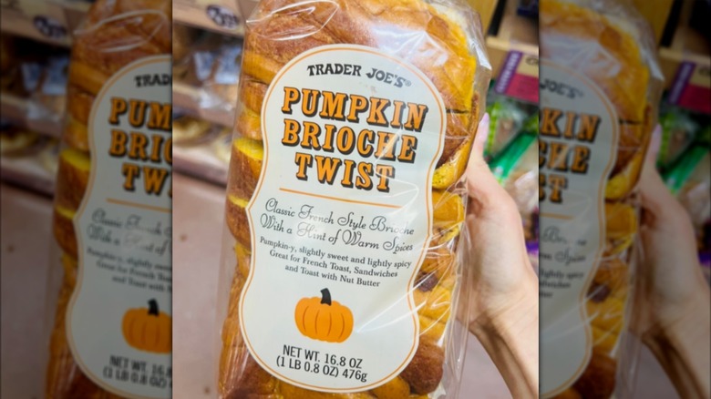 A bag of Trader Joe's Pumpkin Brioche Twist on a white background