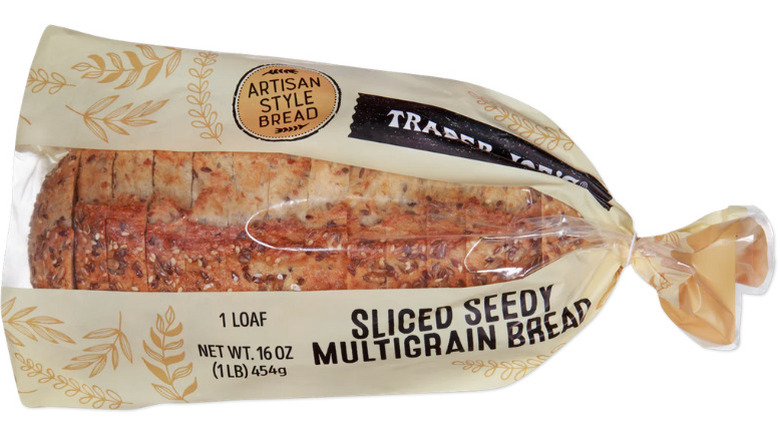 A bag of Trader Joe's Sliced Seedy Multigrain Bread