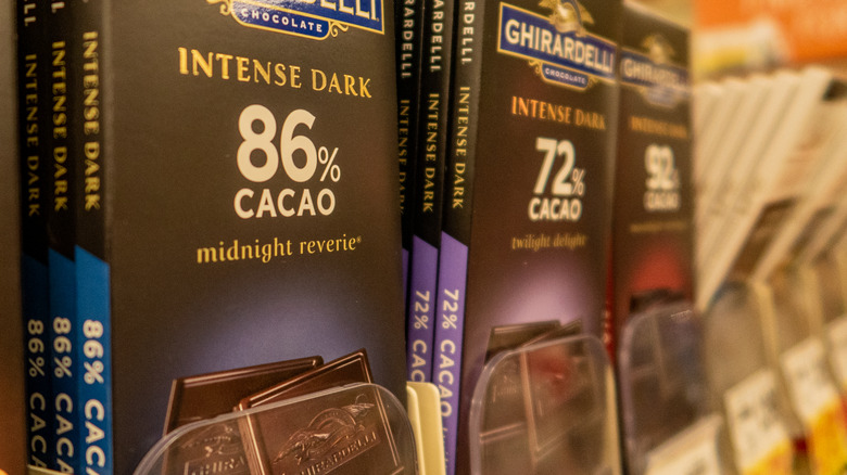 dark chocolate bars at supermarket