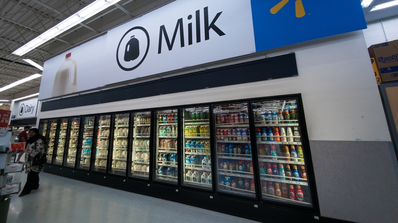 The milk and diary aisle at a Walmart location