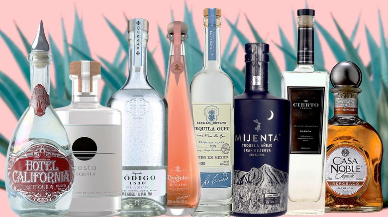 A line of 2023 tequila brands on table
