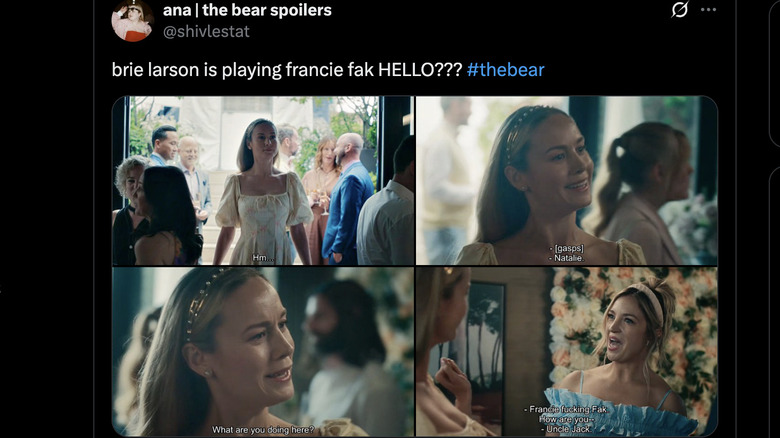 Screenshot of a tweet about Brie Larson in The Bear Season 4 with screenshots