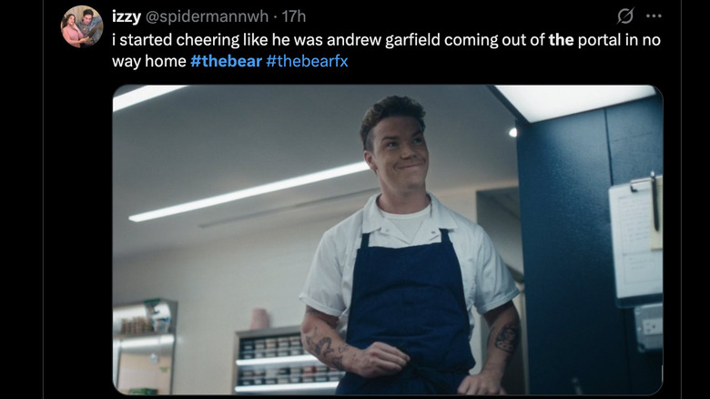 A tweet showing Luca from The Bear Season 4 dressed as a chef as he appears