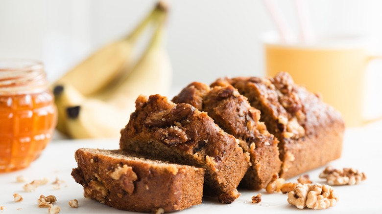 sliced banana bread loaf