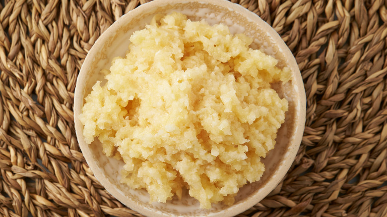 Minced garlic in a bowl