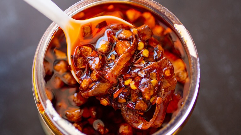 Chili crisp oil in a jar