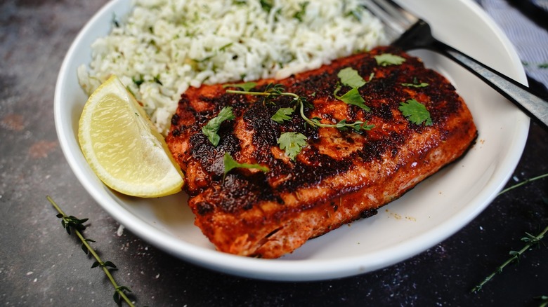 blackened salmon with rice