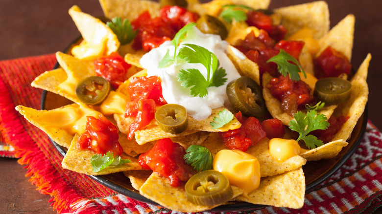 Bowl of loaded nachos