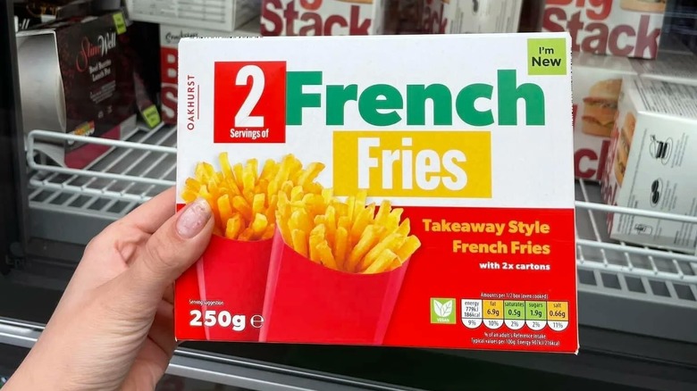 A box of Oakhurst frozen french fries