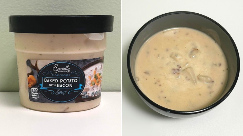Jar of Aldi baked potato and bacon soup