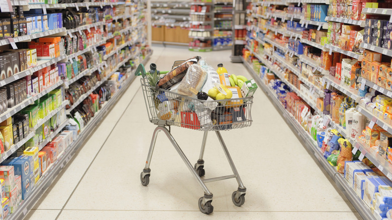 grocery cart full of items