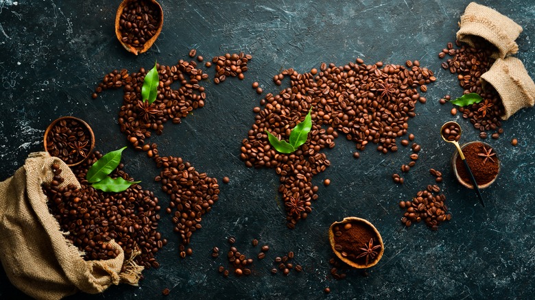Coffee beans mapping world