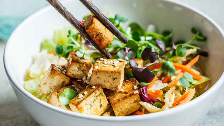 Fried tofu in a bowl