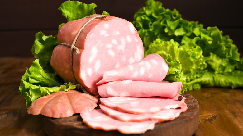 Whole block of mortadella