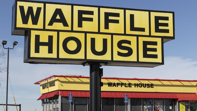 Waffle House sign and restaurant storefront