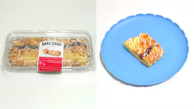 Aldi's strawberry Danish container with Danish on plate
