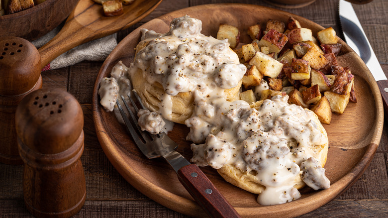 Biscuits and gravy with potatoes