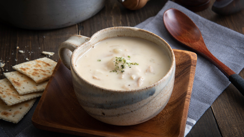 Mug of clam chowder