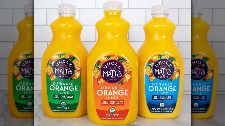 Uncle Matt's juice on counter