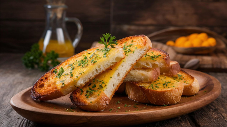 Garlic bread on plate