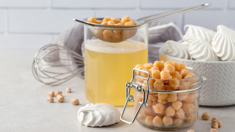 straining aquafaba from chickpeas