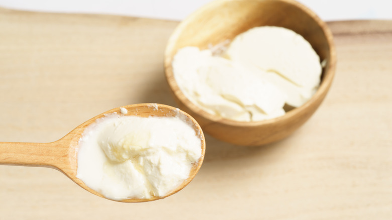 wooden spoon with silken tofu