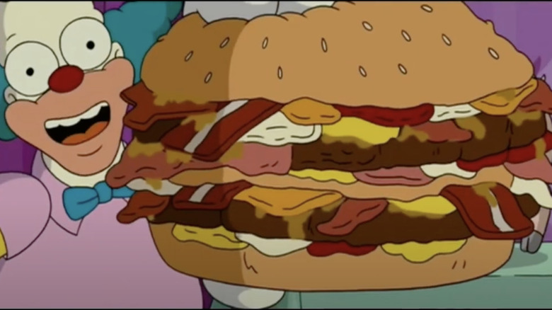 Krusty the Clown holding burger