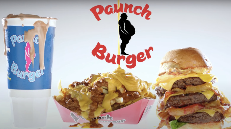 Paunch burger, cheese fries, shake