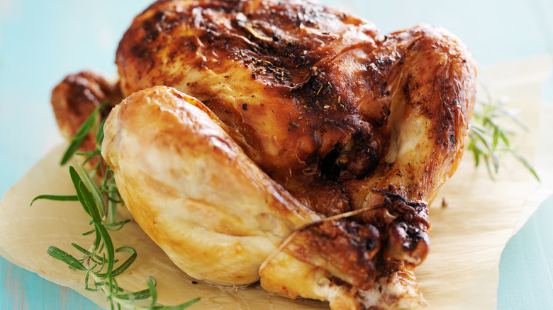 Trussed roasted chicken
