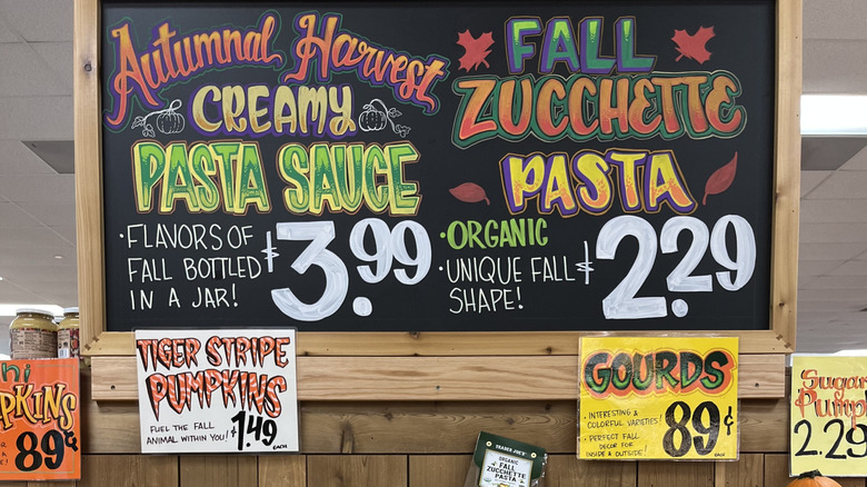 trader joe's autumn store sign