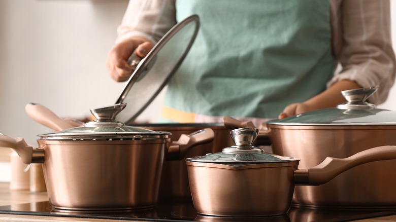 Copper pots with lids