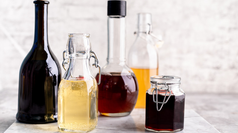 glass bottles different vinegars