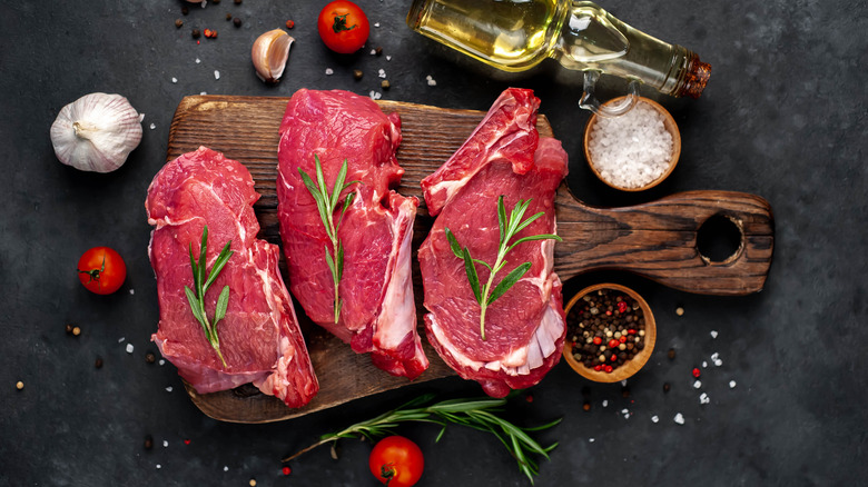 raw meat with salt and spices