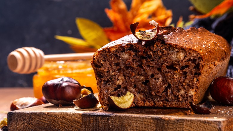 chestnut honey cake and honey pot