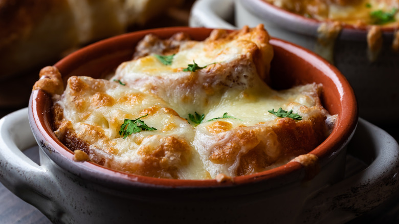 Close-up of French onion soup