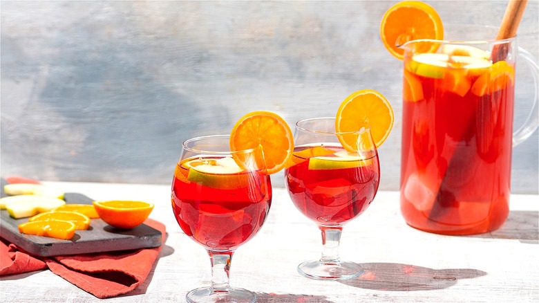 Pitcher and glasses of red sangria 
