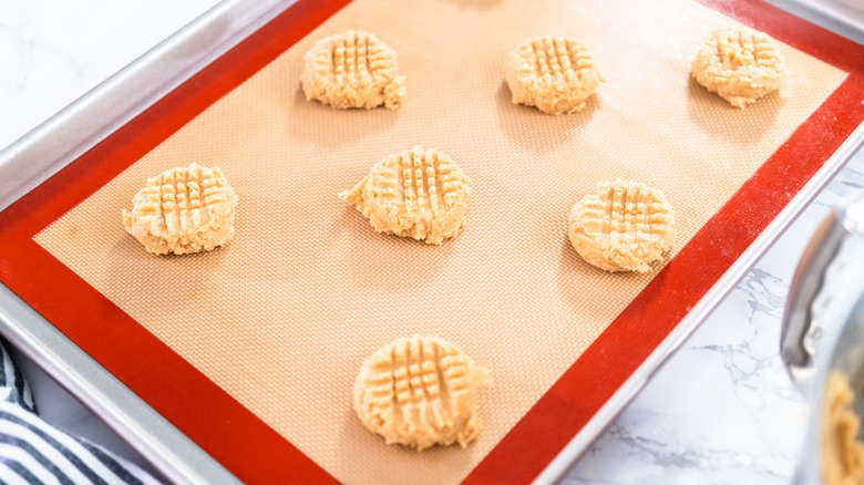 silicone baking mat with cookie dough
