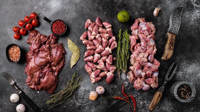 Cut up organ meats