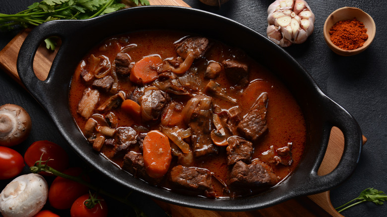 Meat braising in pan 