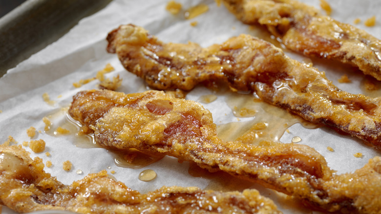 Strips of candied bacon