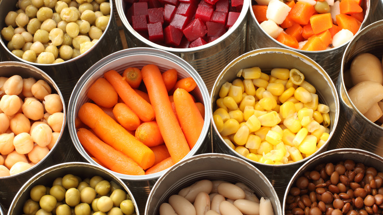 various open cans of food