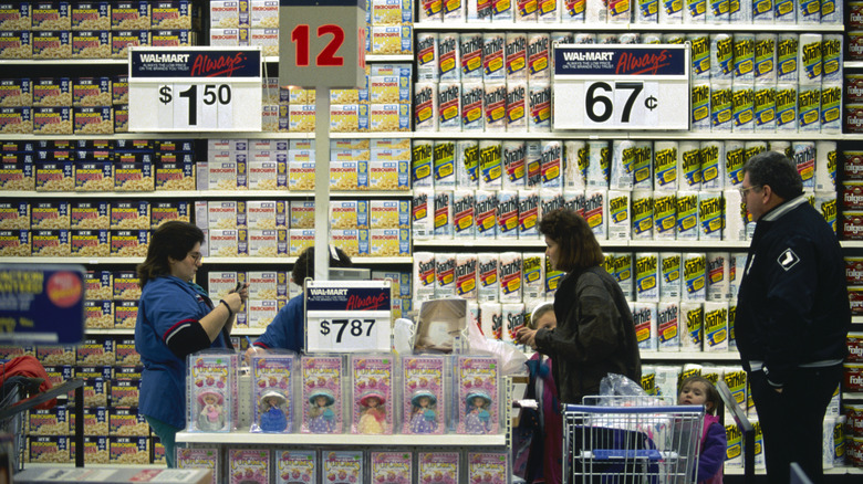 Shoppers checking out at Walmart